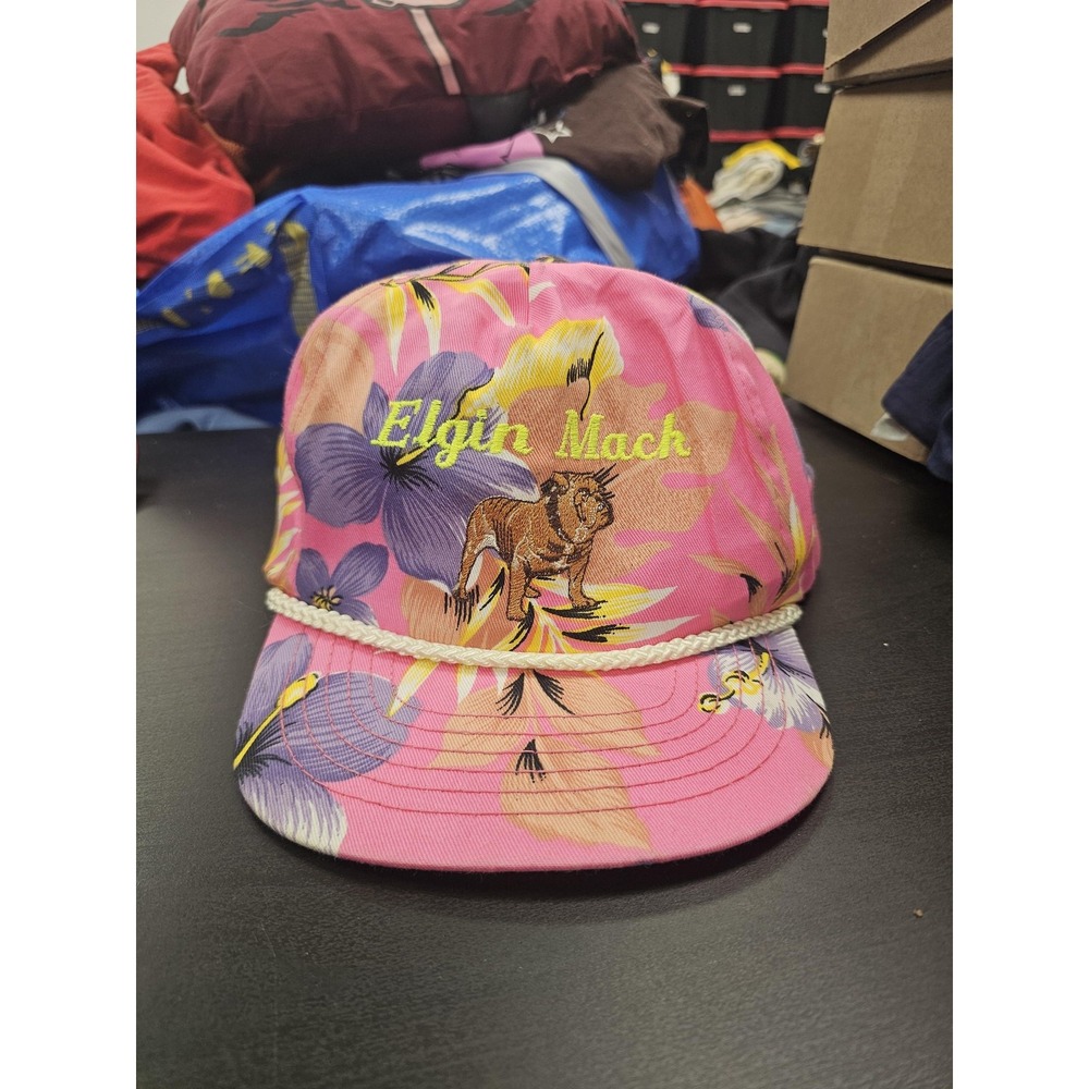Vintage Elgin Mack Dog Hat‎ Cap Snap Back Pink Floral San Sun One Size Mens 80s